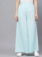 Women's  Blue Self Design Flared Palazzos