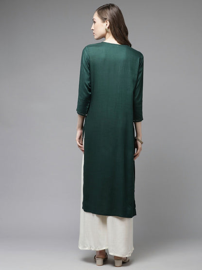 Women's Dark Green Embroidery Kurta
