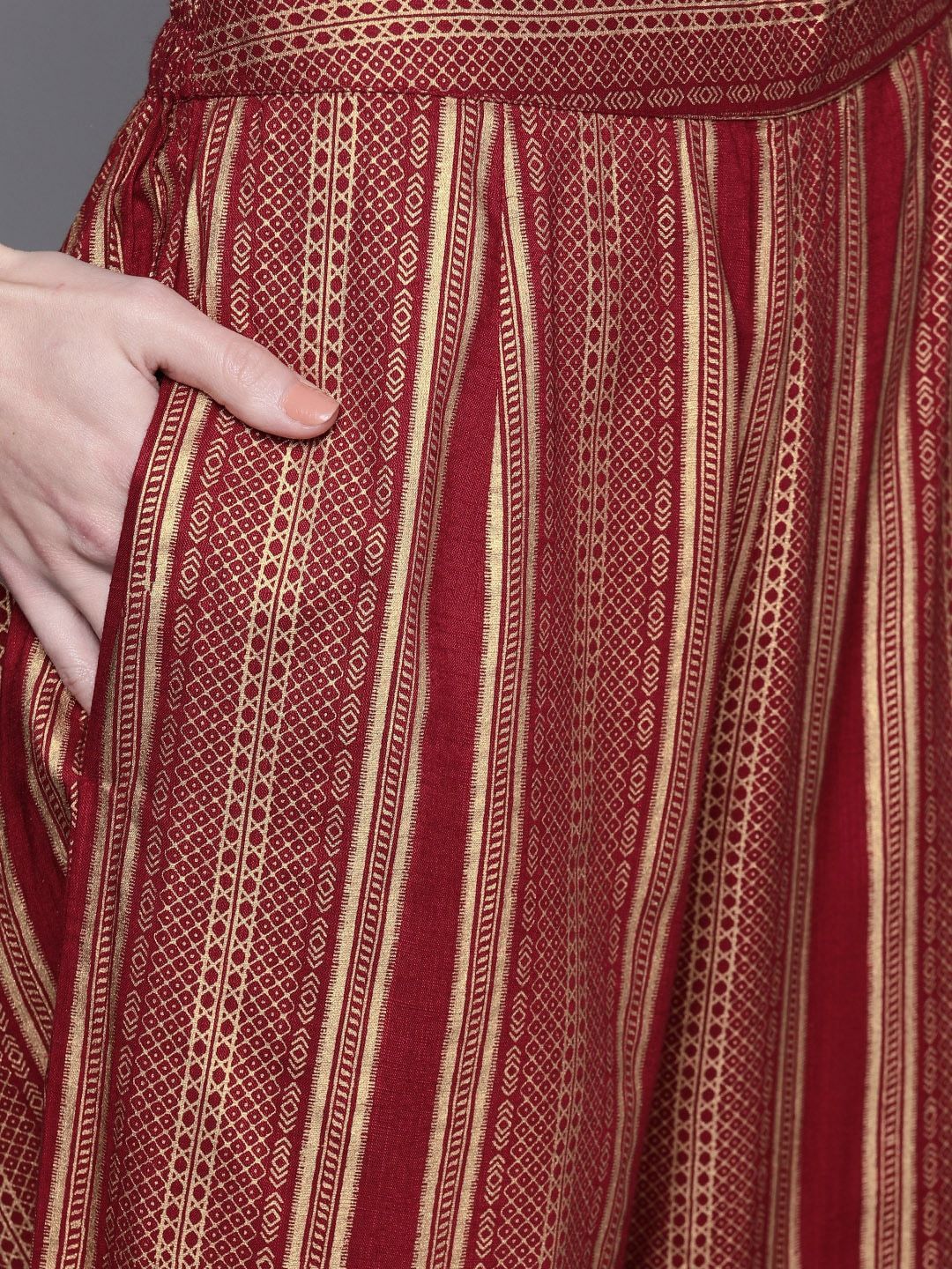 Women's  Maroon & Golden Printed Kurta with Palazzos