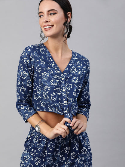 Women's Indigo Block Print Co Ord Set