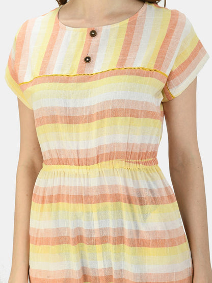 Women's Multicolor Cotton Printed Short Sleeve Round Neck Casual Jumpsuit