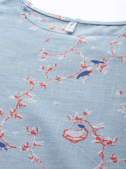 Women's  Blue Printed Kurta with Palazzos