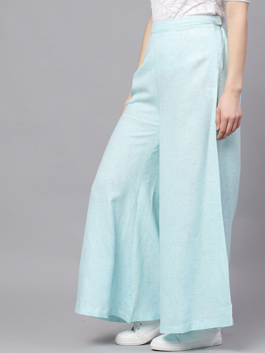 Women's  Blue Self Design Flared Palazzos