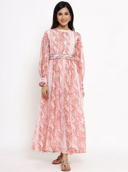 Women's Flared Printed Dress With Tie-up Blet2