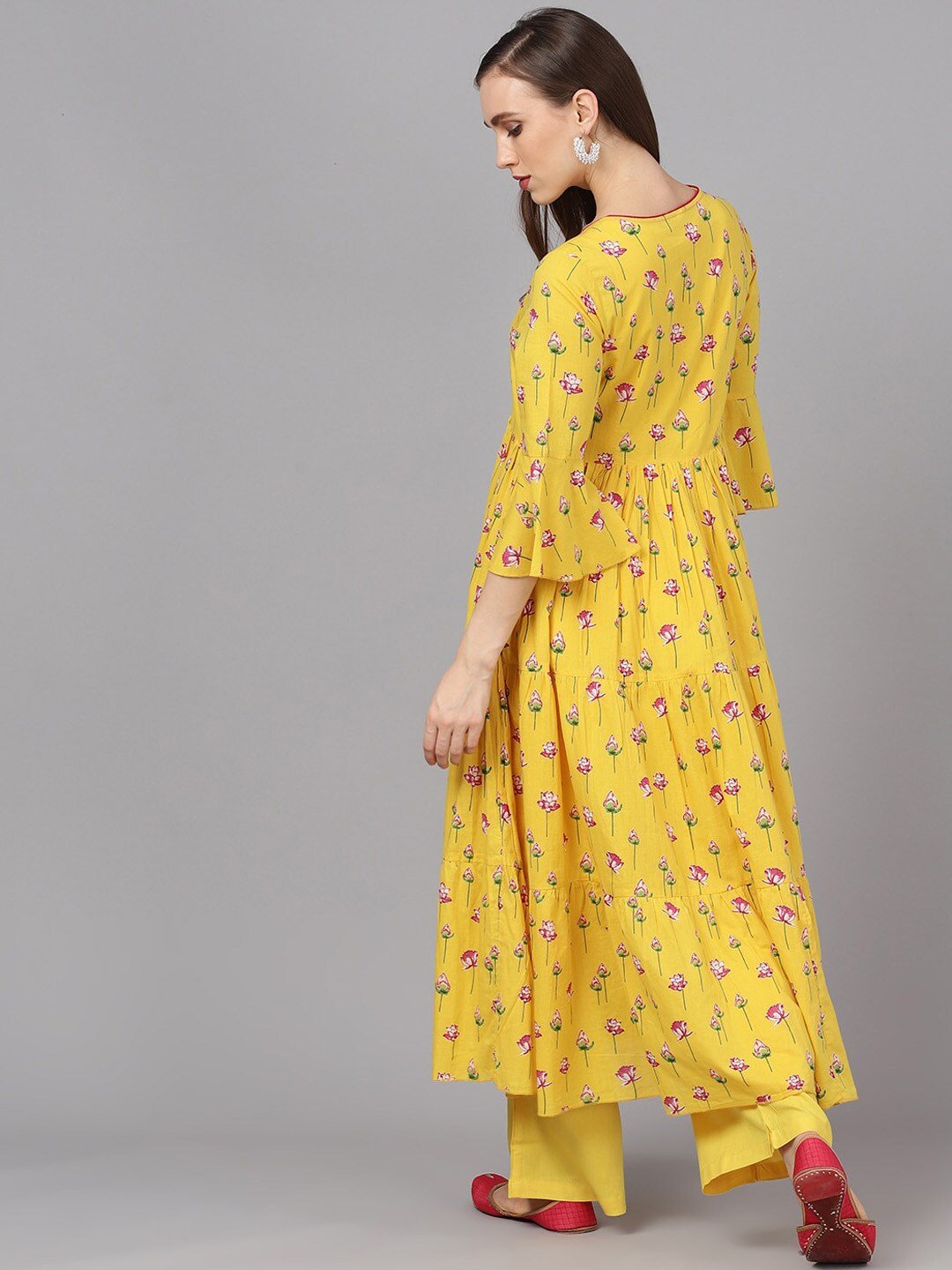 Women's  Yellow & Magenta Printed Anarkali Kurta