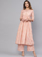 Women's  Peach-Coloured & Golden Printed Kurta with Palazzos