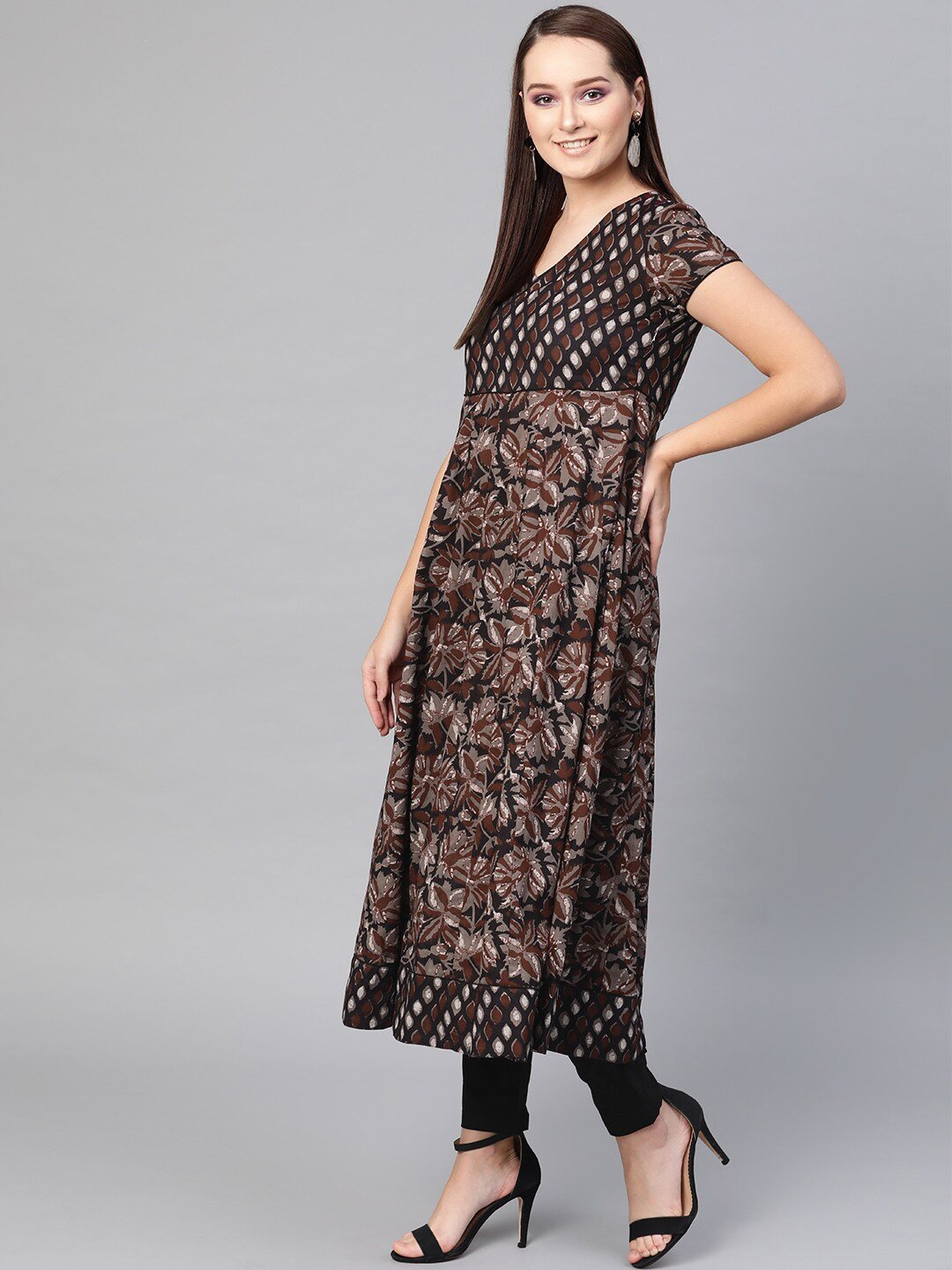 Women's  Multicoloured Floral Print Anarkali Kurta
