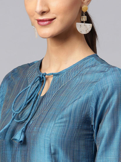 Women's  Blue Solid Kurta with Trousers