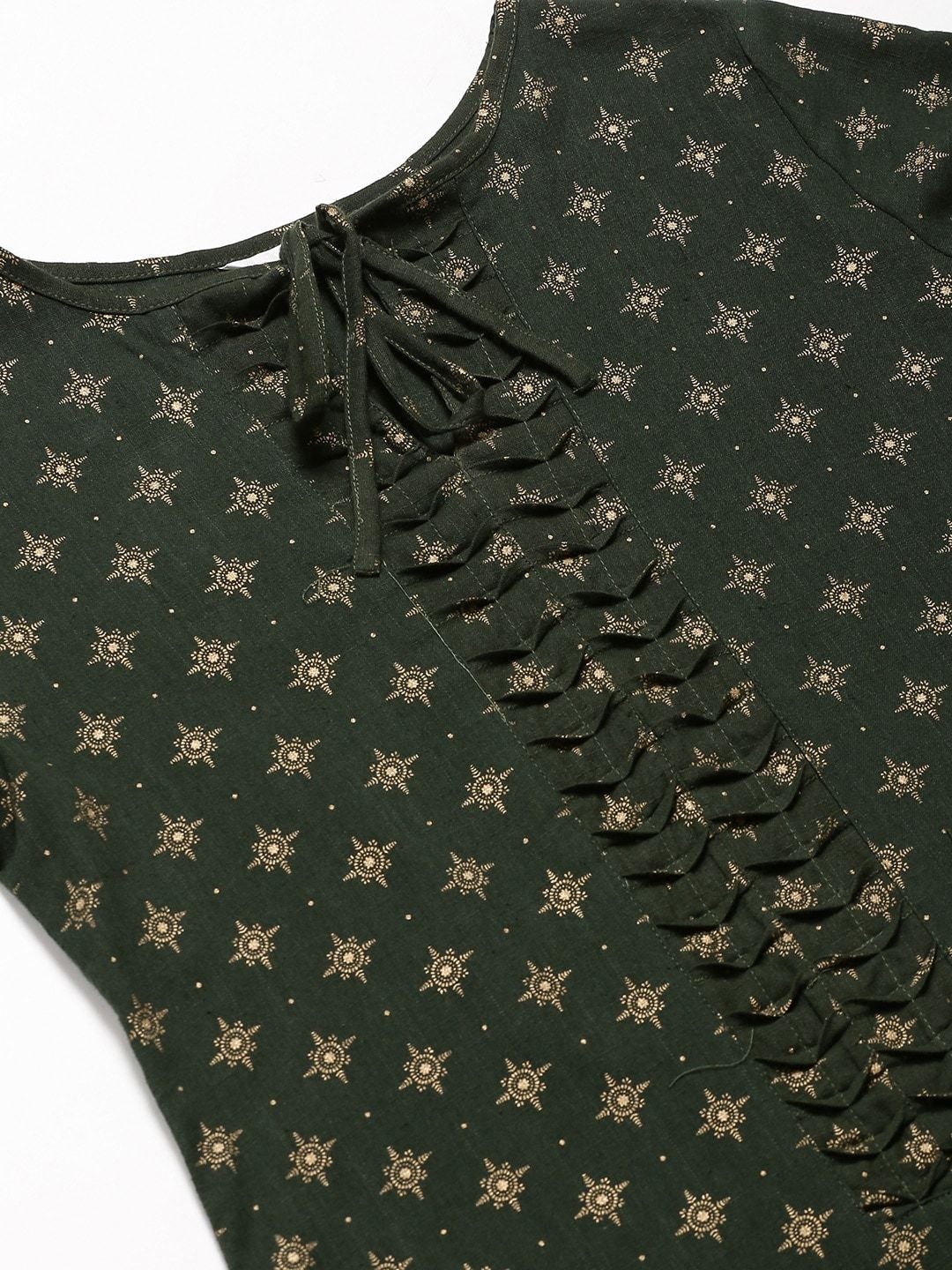 Women's Green & Golden Printed Straight Kurta