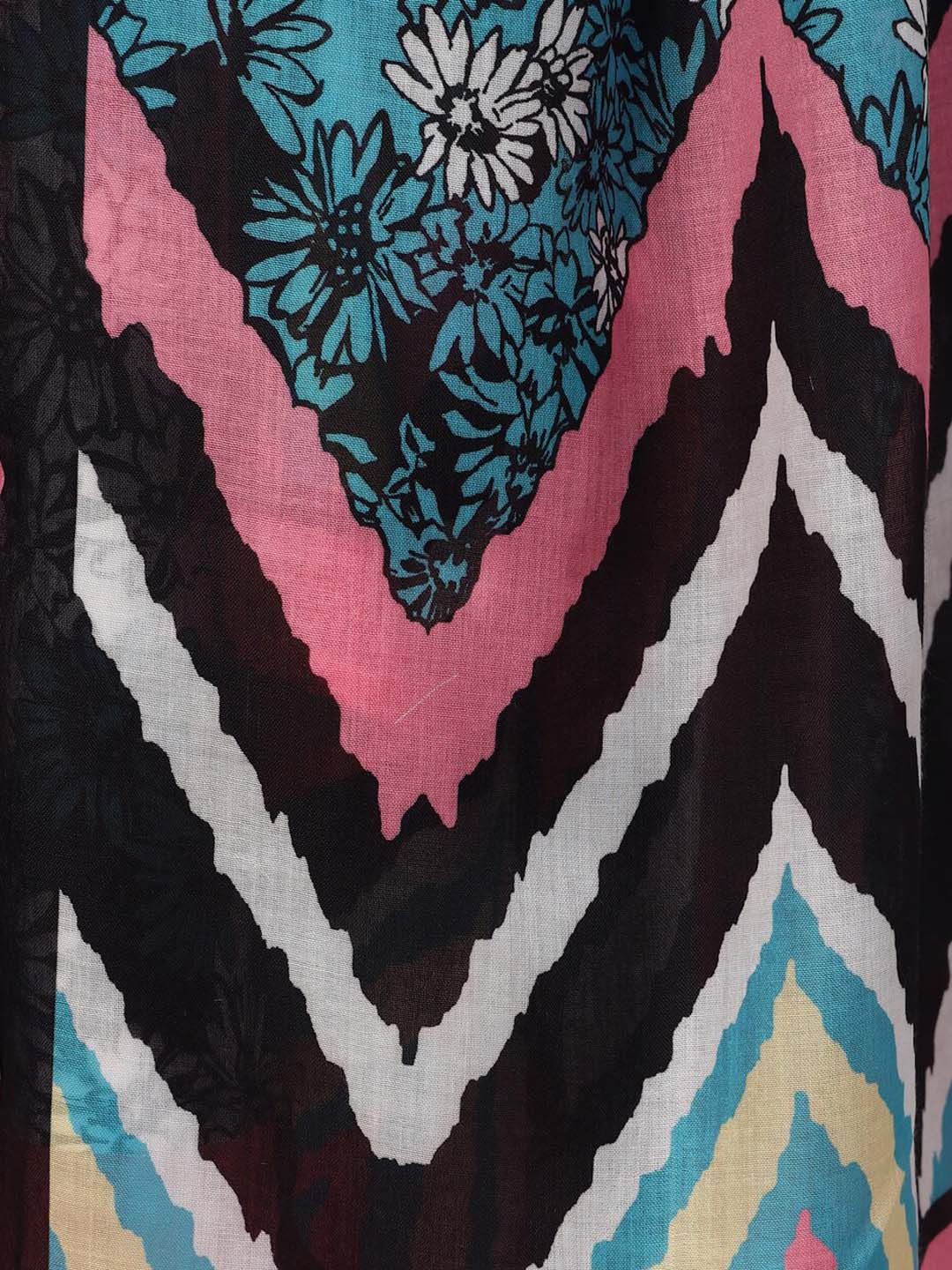 Women's  Blue & Pink Printed Made To Measure Kurta with Palazzos & Dupatta