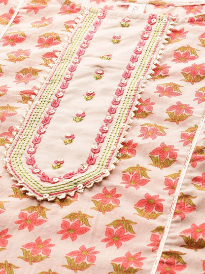 Women's Beige & Peach Printed Kurta