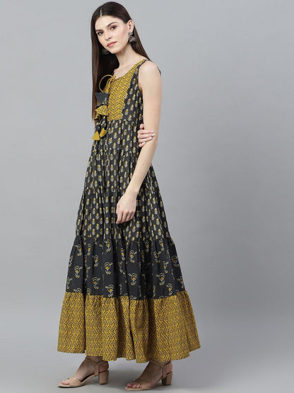 Women's  Grey Printed Maxi Dress