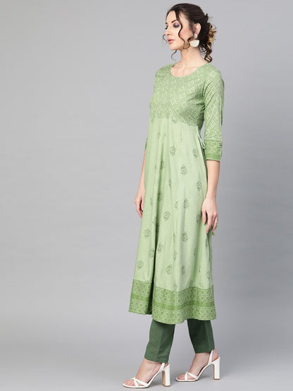 Women's  Green Printed Anarkali Kurta