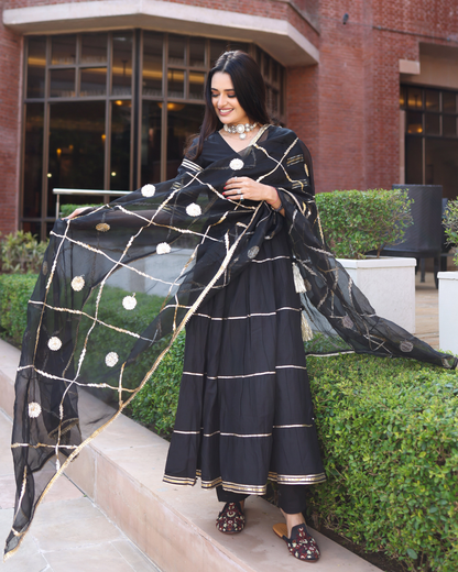 Women's Black Iris Gotapatti Suit Set