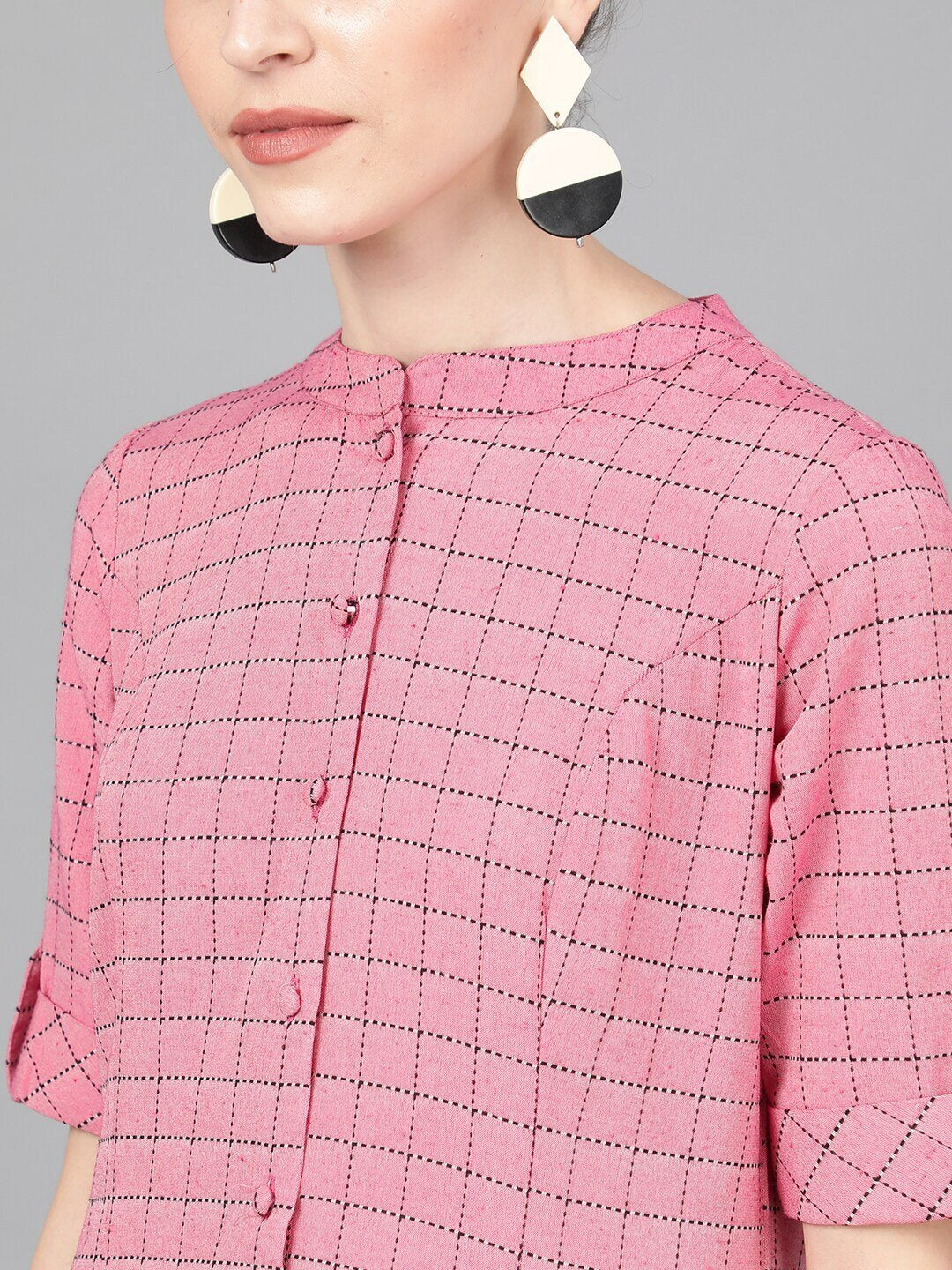 Women's  Pink Woven Design A-Line Kurta