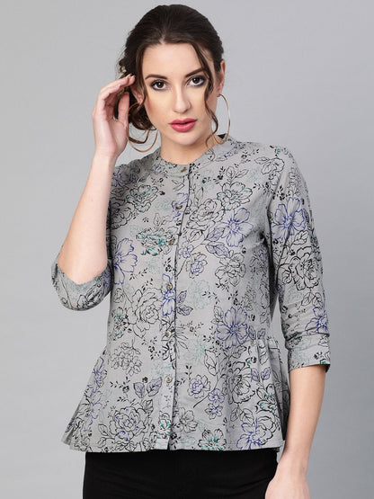 Women's Grey & Black Printed Tunic