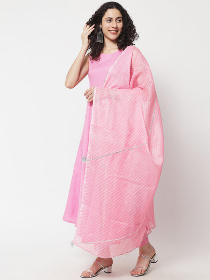 Women's Solid Pink Kurta With Trousers & With Dupatta