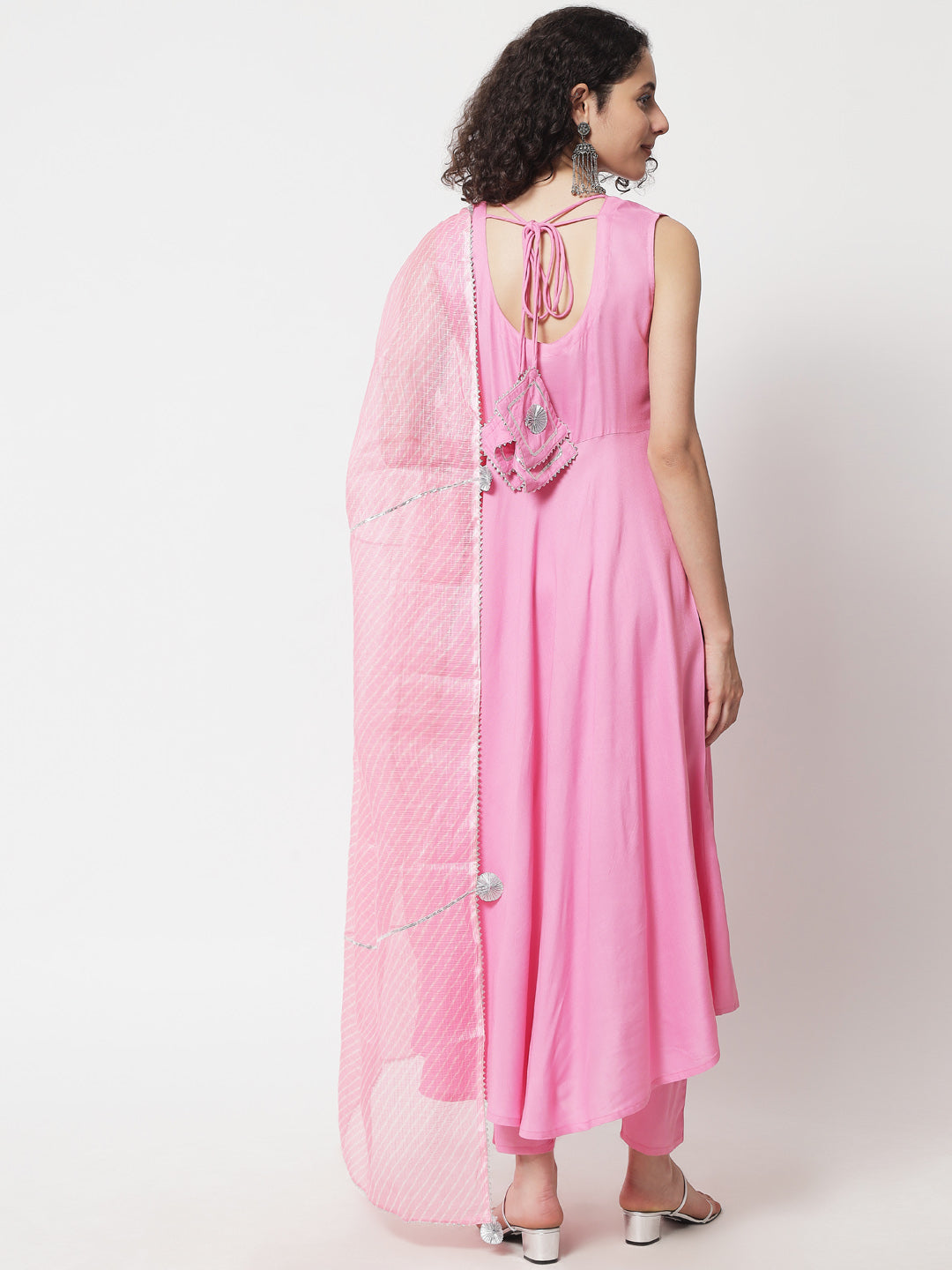 Women's Solid Pink Kurta With Trousers & With Dupatta