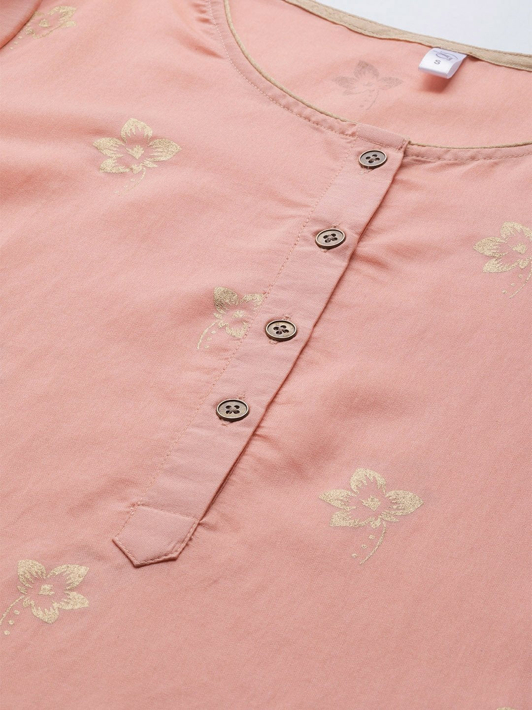 Women's  Peach-Coloured & Golden Printed Kurta with Skirt