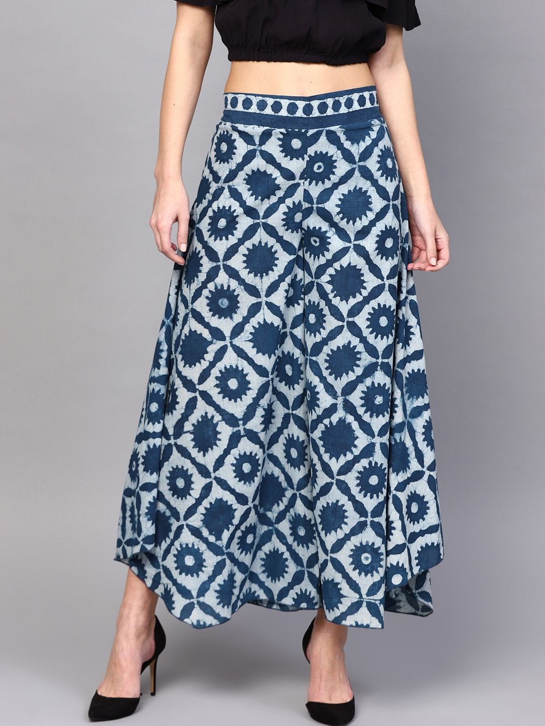 Women's  Blue Flared Printed Palazzos