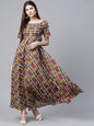 Women's  Brown & Red Ethnic Printed Maxi Dress