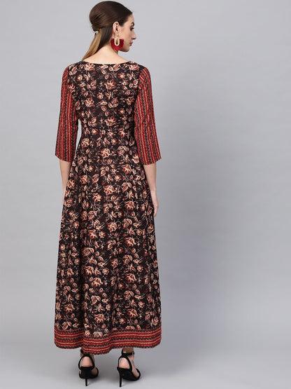 Women's  Brown & Beige Printed Maxi Dress