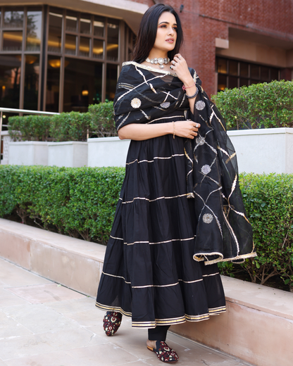 Women's Black Iris Gotapatti Suit Set