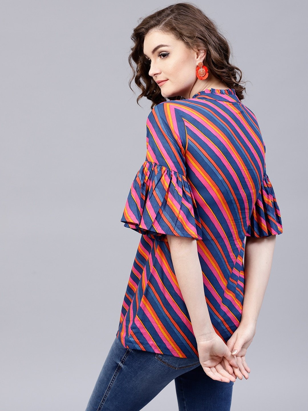 Women's Blue & Pink Leheriya Print Tunic