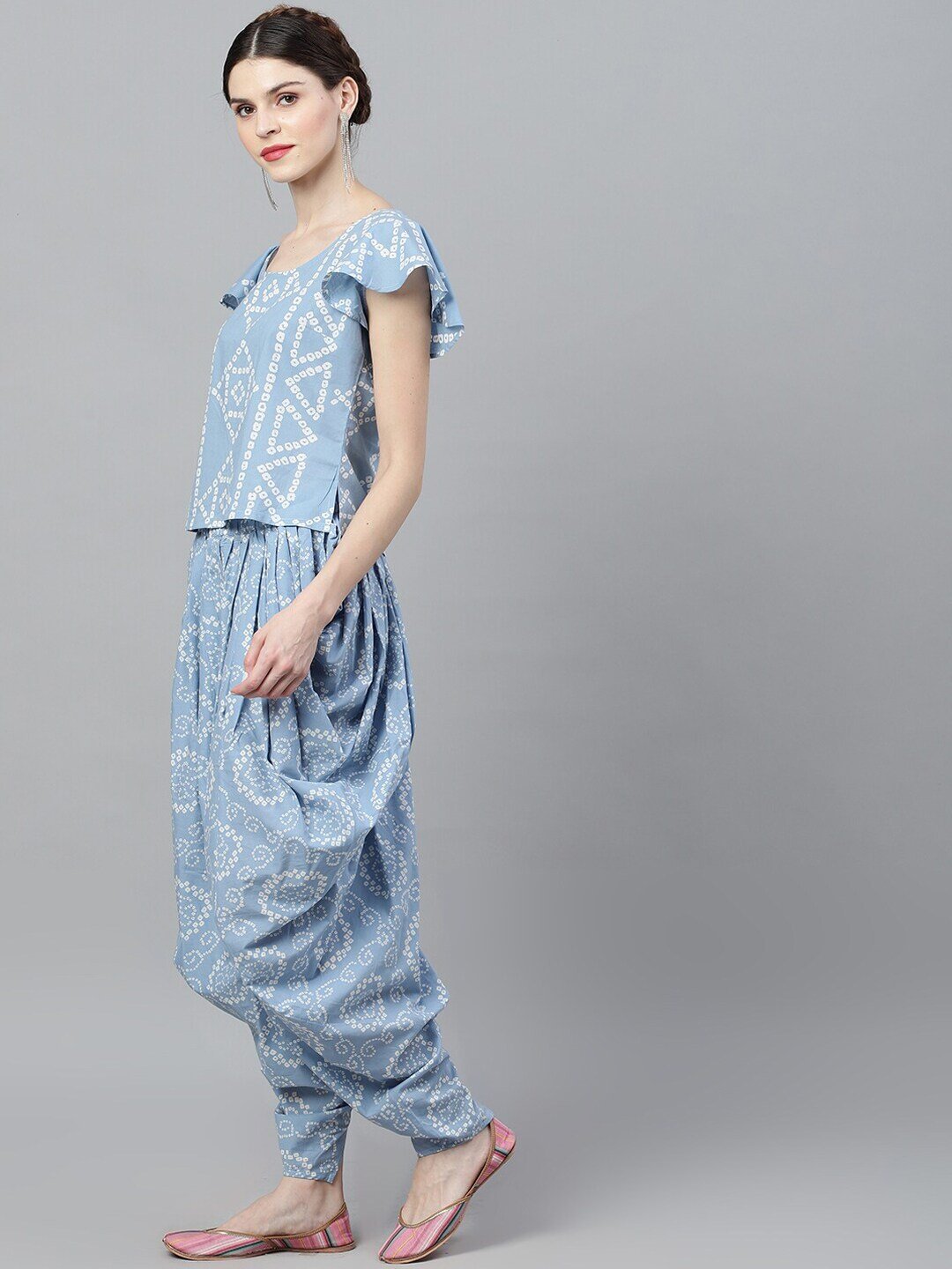 Women's Blue & White Printed Top With Dhoti Pant