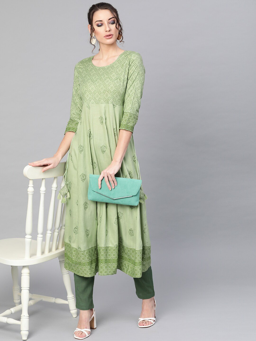Women's  Green Printed Anarkali Kurta