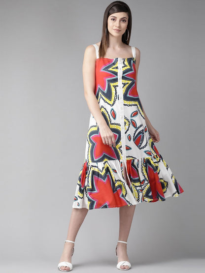 Women's  White Printed A-Line Dress