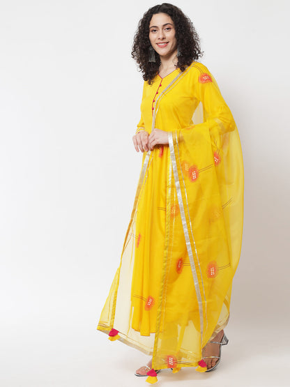 Women's Yellow Solid Kurta With Trousers & Dupatta