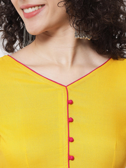 Women's Yellow Solid Kurta With Trousers & Dupatta
