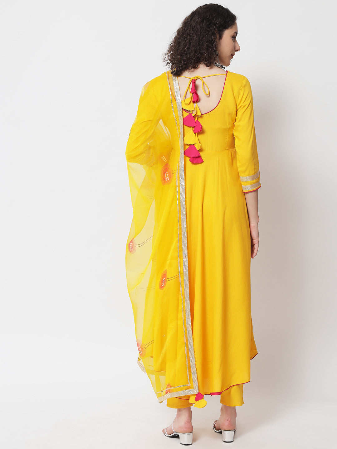 Women's Yellow Solid Kurta With Trousers & Dupatta