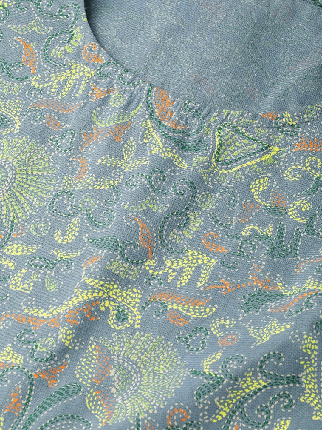 Women's  Blue & Yellow Printed A-Line Dress