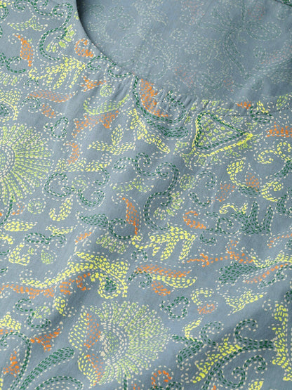 Women's  Blue & Yellow Printed A-Line Dress
