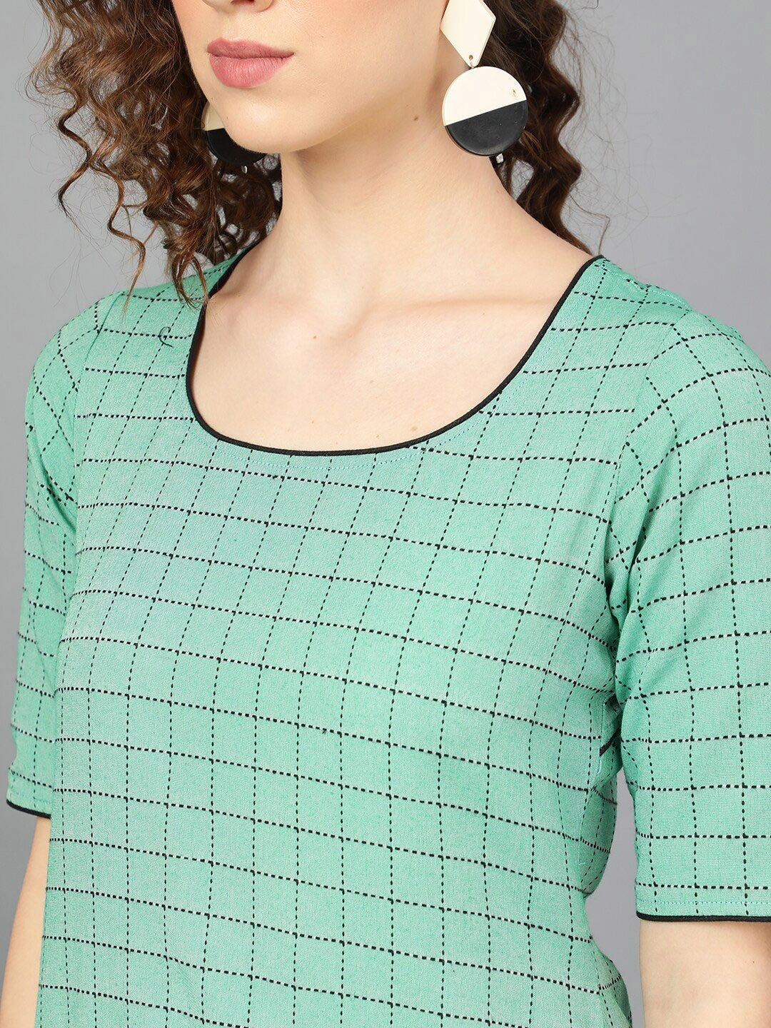 Women's  Green & Brown Checked Kurta with Palazzos