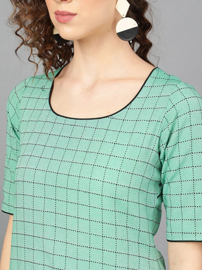 Women's  Green & Brown Checked Kurta with Palazzos