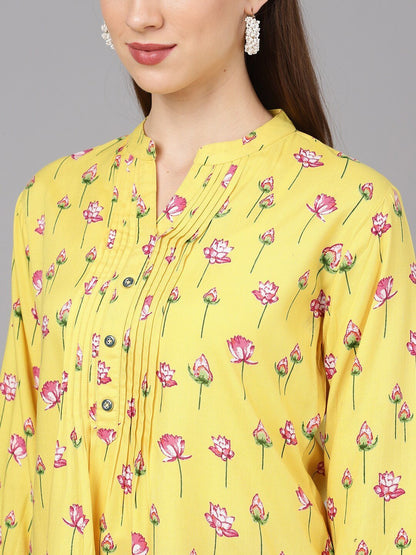 Women's  Yellow Floral Printed Top
