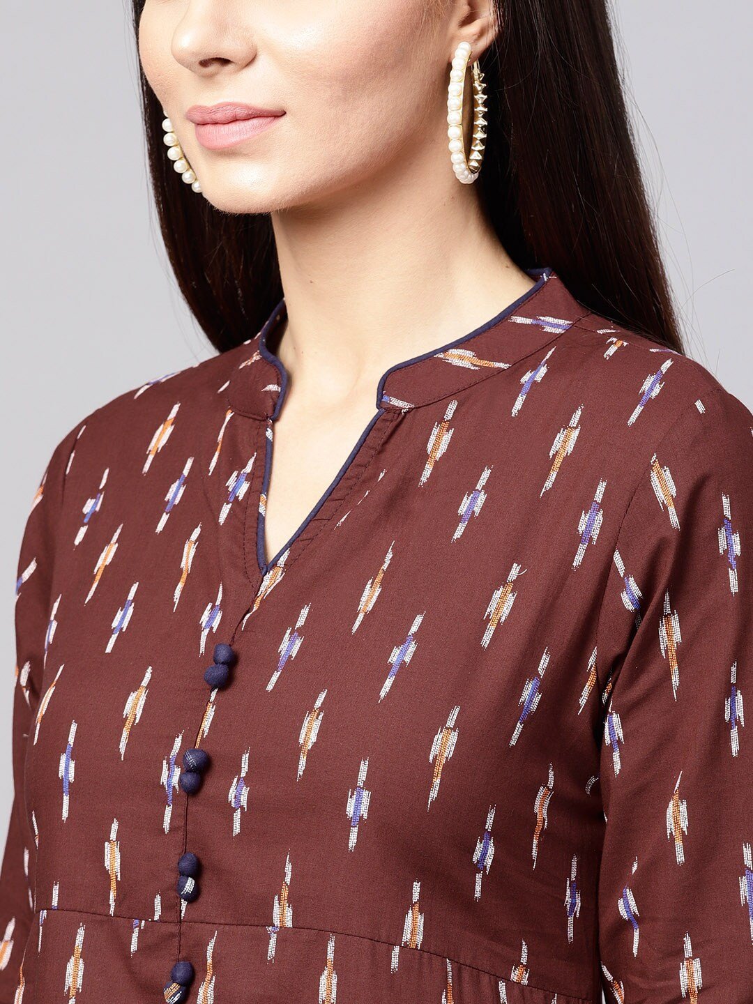 Women's  Brown Printed A-Line Kurta