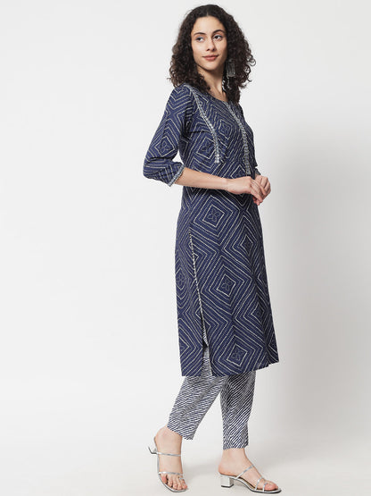 Women's Navy Blue Embroidered Kurta With Trousers & Dupatta