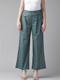 Women's  Teal Blue & Golden Printed Straight Palazzos