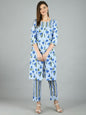 Women's Multi Cotton Printed 3/4 Sleeve Round Neck Casual Kurta Pant Set