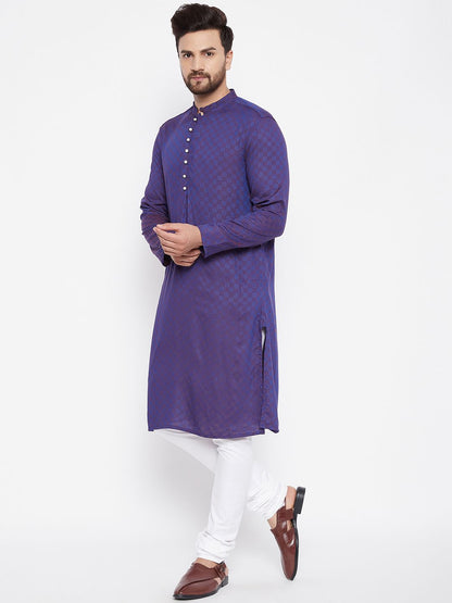 Men's Woven Design Purple Straight  Kurta