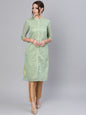 Women's  Green & Beige Checked Straight Kurta