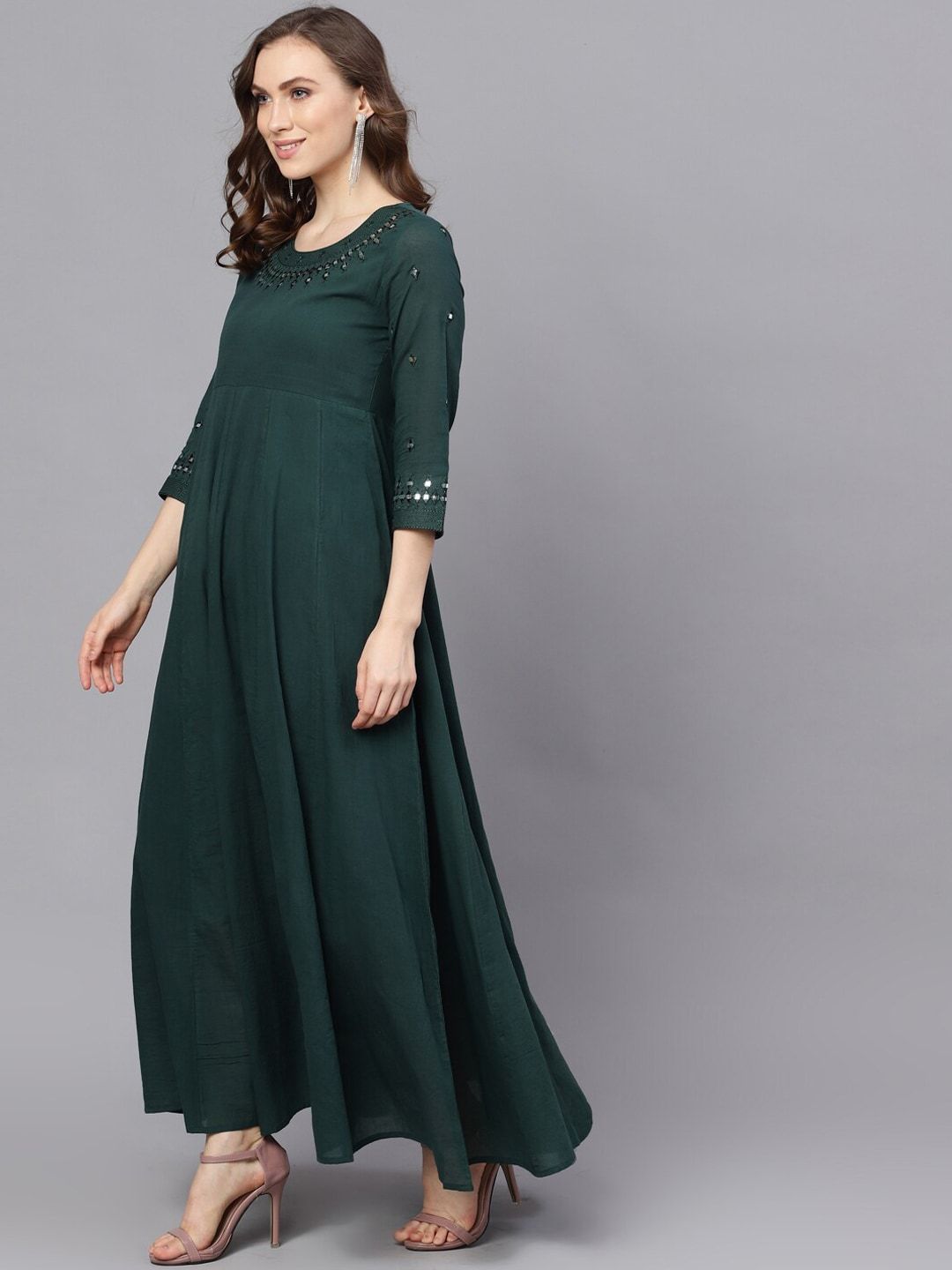 Women's  Green Solid Maxi Dress