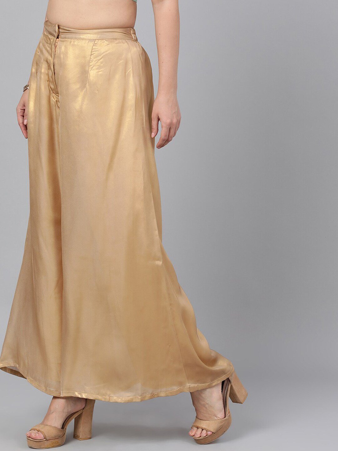 Women's  Gold-Toned Solid Flared Palazzos