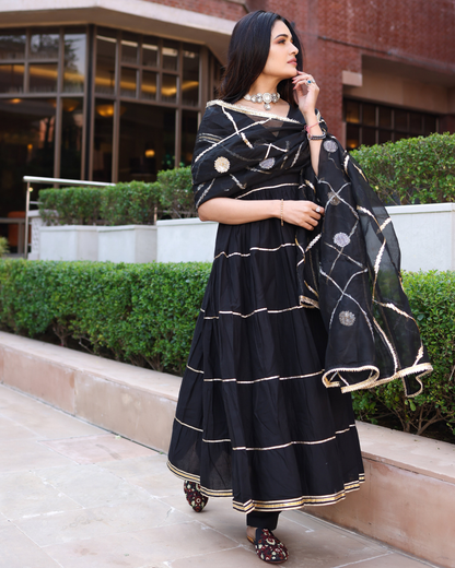 Women's Black Iris Gotapatti Suit Set