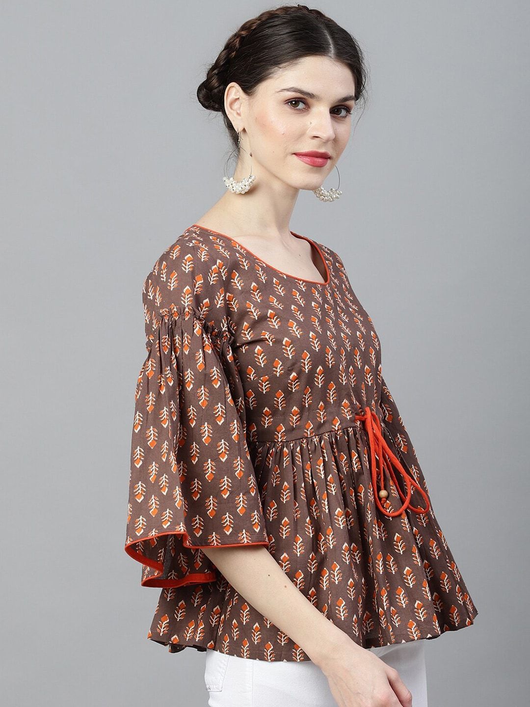 Women's Brown & Orange Printed Tunic
