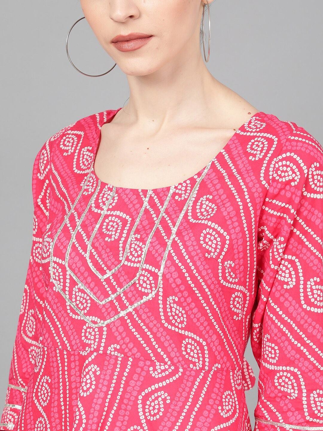 Women's  Pink Bandhani Printed Maxi Dress